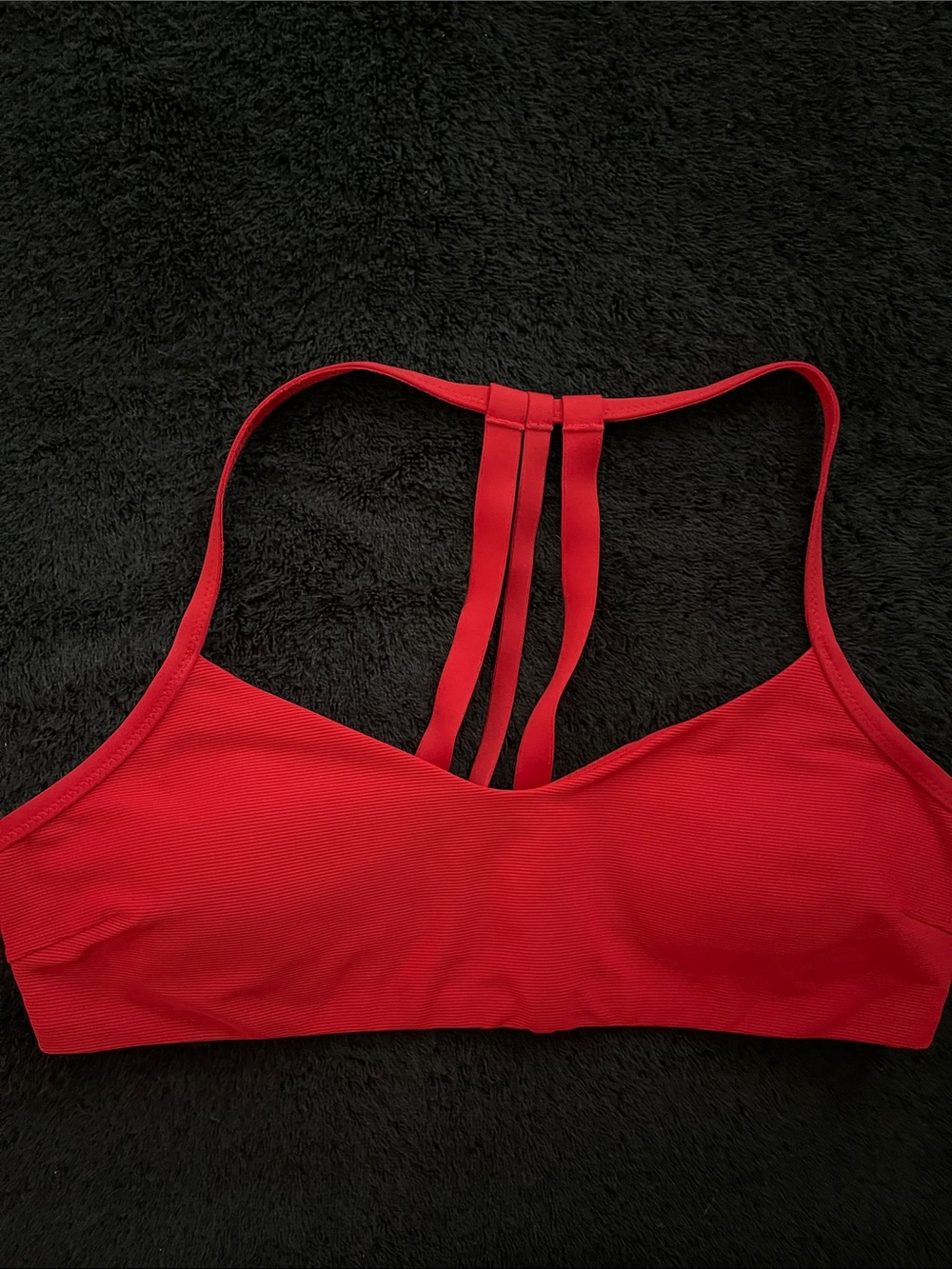 Athleta‎ Ribbed Strappy Back Sports Bra Deep Red Medium Removable Pads